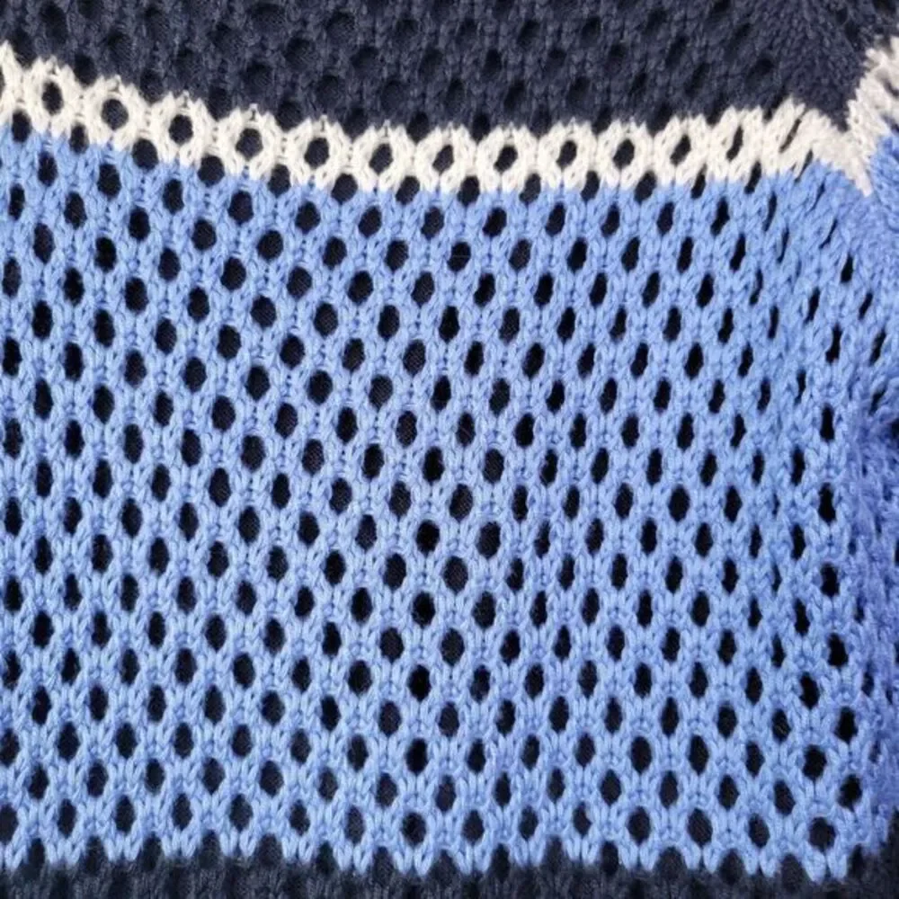 croft‎ and barrow women sweater xl open knit blue lined Striped Pullover